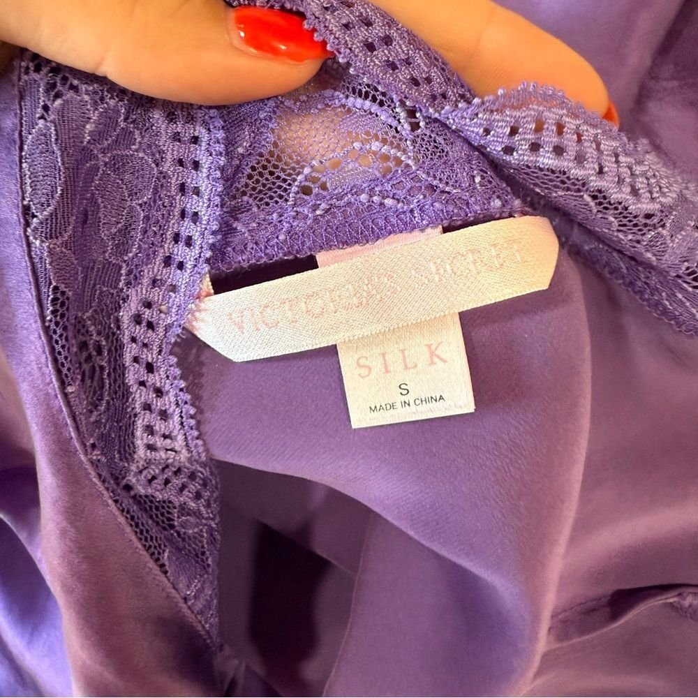 Victorias Secret Silk Purple Y2K Slip Dress Lace Mini - Picture 7 of 7